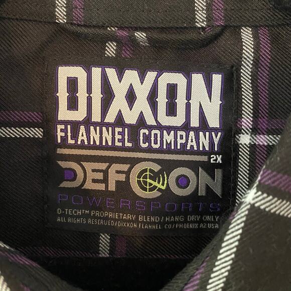 Dixxon Flannel Company Defcon Powersports Men 2X Black Purple Button Down Shirt - Picture 2 of 10